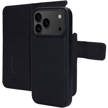 Mobiparts iPhone 17 Pro Max Hoesje Echt Leer Uitneembare 2in1 Bookcase Portemonnee - Zwart