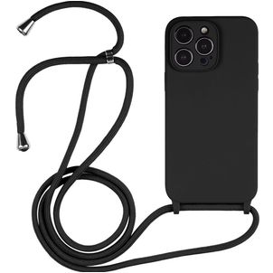Mobigear Lanyard iPhone 14 Pro Max Siliconen Hoesje met koord - Zwart