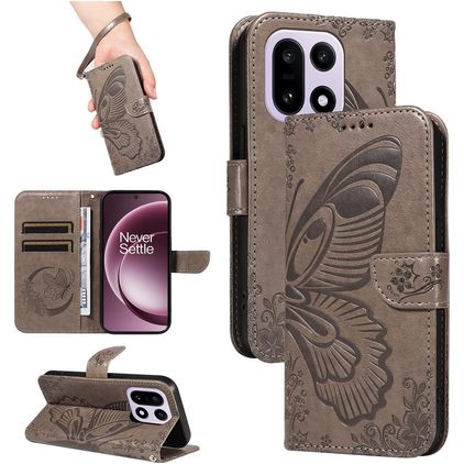 Mobigear Butterfly OnePlus 15 Hoesje Bookcase Portemonnee - Grijs