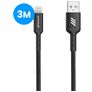 Mobigear Nylon USB-A naar Apple Lightning Kabel MFI 3 Meter - Zwart