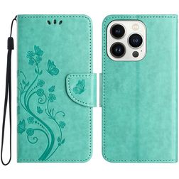 Mobigear Flowers iPhone 16 Pro Hoesje Bookcase Portemonnee - Groen