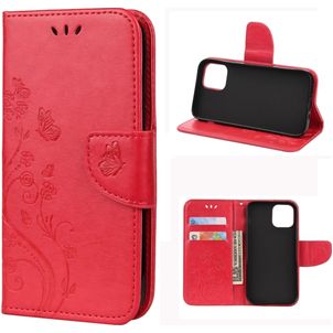 Mobigear Flowers iPhone 12 Mini Hoesje Bookcase Portemonnee - Rood