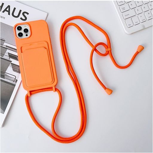 Mobigear Lanyard Card iPhone 15 Pro Max Siliconen Hoesje met koord en Pasjeshouder - Oranje