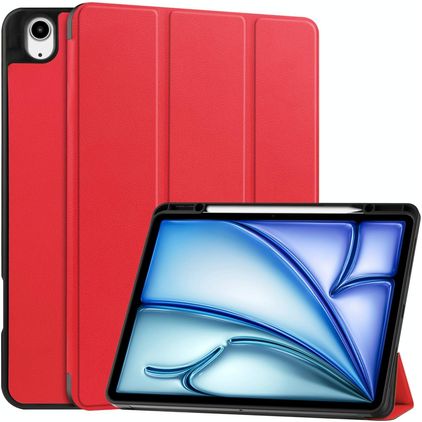 Mobigear Tri-Fold iPad Air 13 Inch (2026) Hoes Bookcase + Stylus Houder - Rood