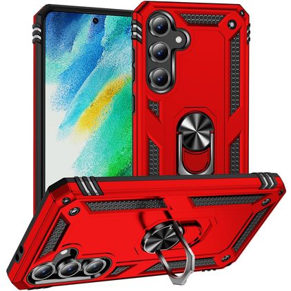 Mobigear Armor ring Samsung Galaxy S24 FE Hoesje Hardcase Backcover Shockproof met Ringhouder - Rood