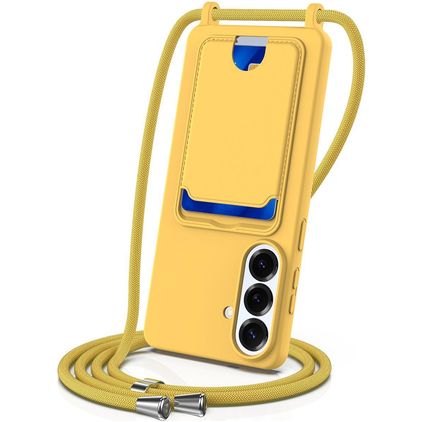 Mobigear Lanyard Card Samsung Galaxy S26 Plus Siliconen Hoesje met koord en Pasjeshouder - Geel