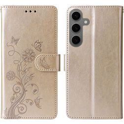 Mobigear Flowers Samsung Galaxy S24 FE Hoesje Bookcase Portemonnee - Goud