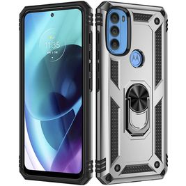 Mobigear Armor Ring Motorola Moto G71 5G Hoesje Hardcase Backcover Shockproof met Ringhouder - Zilver