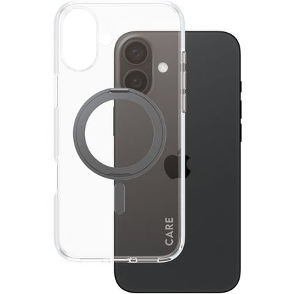 CARE by PanzerGlass Kickstand iPhone 16 Plus MagSafe Hoesje Hardcase Backcover met Standaard - Transparant / Zwart