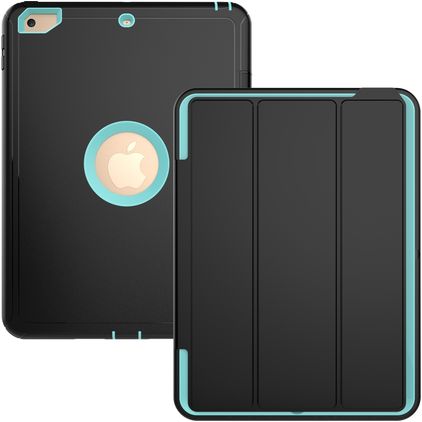 Mobigear Tri-Fold Folio iPad 5 (2017) Hoes Hard Kunststof,TPU Bookcase - Zwart / Turquoise