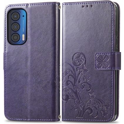 Mobigear Clover Motorola Edge (2021) Hoesje Bookcase Portemonnee - Paars