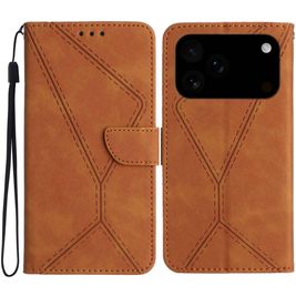 Mobigear Stitch iPhone 17 Pro Hoesje Bookcase Portemonnee - Bruin