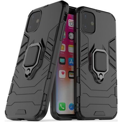 Mobigear Armor Ring iPhone 11 Hoesje Hardcase Backcover Shockproof met Ringhouder - Zwart