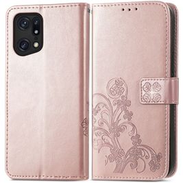 Mobigear Clover OPPO Find X5 Pro Hoesje Bookcase Portemonnee - Roségoud