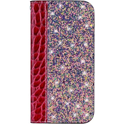 Mobigear Croco Glitter Motorola One Power Hoesje Bookcase Portemonnee - Rood