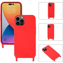 Mobigear Lanyard iPhone 14 Pro Max Siliconen Hoesje met koord - Rood