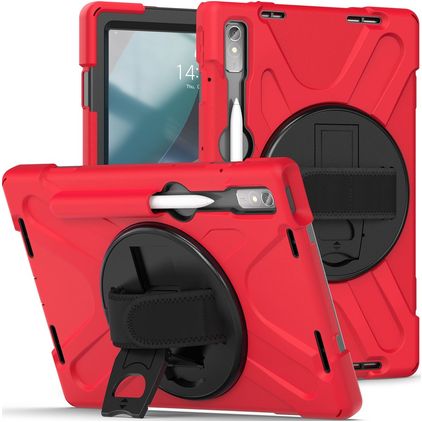 Mobigear SureGrip XGuard Lenovo Tab P11 Pro Gen 2 Hoes Hard kunststof / Siliconen Backcover + Stylus Houder + Standaard - Rood