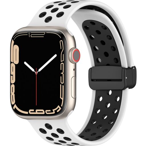 Mobigear Sport Plus Mag Siliconen Apple Watch Bandje Magneetsluiting - 42/41/40/38 mm - Zwart / Wit
