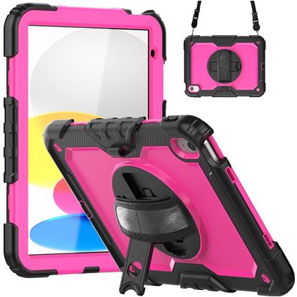 Mobigear SureGrip Xtreme iPad 10 (2022) Hoes Hard Kunststof,Siliconen Backcover + Schouderband + Standaard - Zwart / Roze
