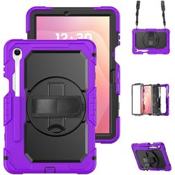 Mobigear SureGrip XGuard Samsung Galaxy Tab S11 Hoes Hard Kunststof,Siliconen Backcover + Stylus Houder + Schouderband + Standaard - Paars
