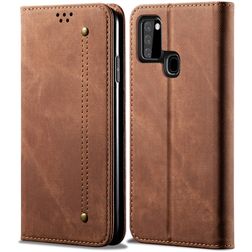 Mobigear Denim Slim Samsung Galaxy A21s Hoesje Bookcase Portemonnee - Bruin