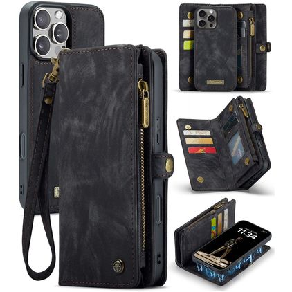 Caseme 008 iPhone 16 Pro Hoesje Uitneembare 2in1 Bookcase Portemonnee - Zwart