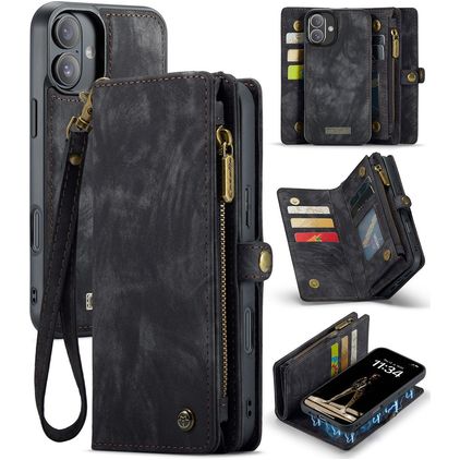 Caseme 008 iPhone 16 Plus Hoesje Uitneembare 2in1 Bookcase Portemonnee - Zwart