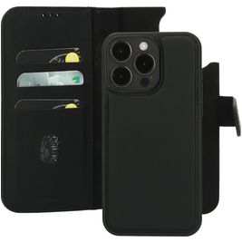 Mobiparts iPhone 15 Pro Max MagSafe Hoesje Echt Leer Uitneembare 2in1 Bookcase Portemonnee - Zwart