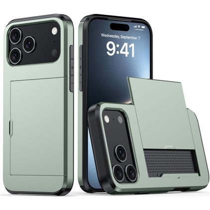 Mobigear Card iPhone 18 Pro Max Hoesje Hardcase Backcover Shockproof met Pasjeshouder - Dark Green