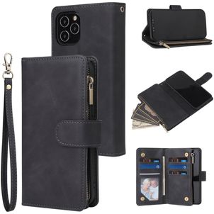 Mobigear Zipper iPhone 12 Hoesje Bookcase Portemonnee - Zwart