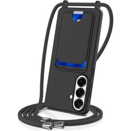 Mobigear Lanyard Card Samsung Galaxy S26 Plus Siliconen Hoesje met koord en Pasjeshouder - Zwart