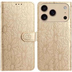 Mobigear Flowers iPhone 17 Pro Hoesje Bookcase Portemonnee - Goud