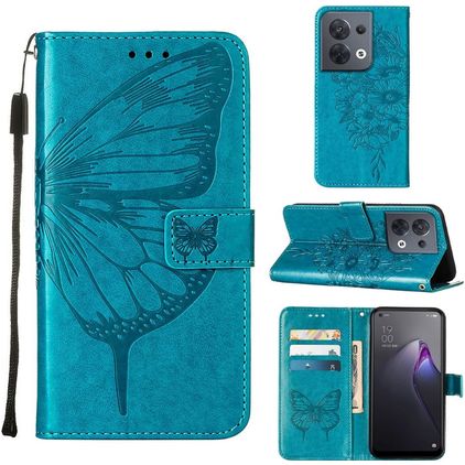 Mobigear Butterfly OPPO Reno 8 5G Hoesje Bookcase Portemonnee - Blauw
