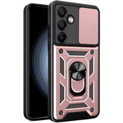 Mobigear Armor Ring Cam Slide Samsung Galaxy S24 FE Hoesje Hardcase Backcover Shockproof met Ringhouder en Camera Slider - Roségoud