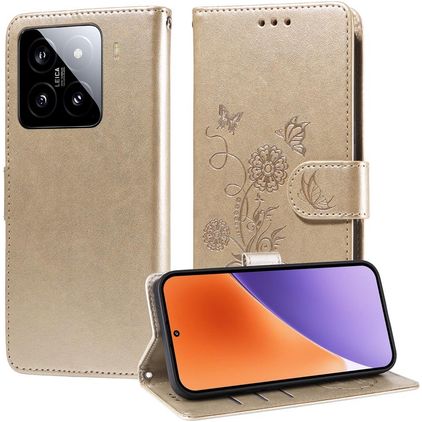 Mobigear Flowers Xiaomi 15 Hoesje Bookcase Portemonnee - Goud