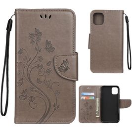 Mobigear Flowers iPhone 11 Hoesje Bookcase Portemonnee - Grijs