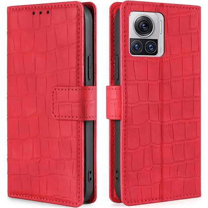 Mobigear Croco Motorola Edge 30 Ultra Hoesje Bookcase Portemonnee - Rood