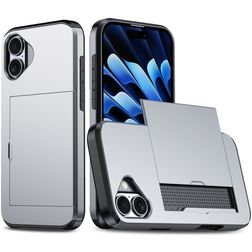 Mobigear Card iPhone 16 Hoesje Hardcase Backcover Shockproof met Pasjeshouder - Grijs