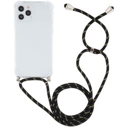 Mobigear Lanyard iPhone 12 Pro Max Flexibel TPU Hoesje met koord - Transparant / Zwart / Goud