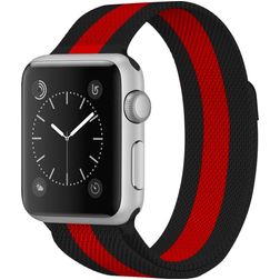 Mobigear Color Loop Milanese Apple Watch Bandje Magneetsluiting - 42/41/40/38 mm - Zwart / Rood