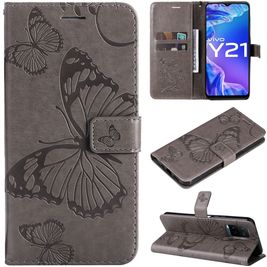 Mobigear Butterfly Vivo Y33s Hoesje Bookcase Portemonnee - Grijs