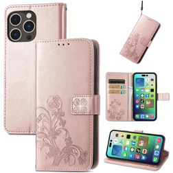 Mobigear Clover iPhone 15 Pro Max Hoesje Bookcase Portemonnee - Roségoud