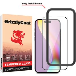 GrizzlyCoat Easy Fit iPhone 15 Plus Glazen Screenprotector - Case Friendly + Installatie Frame - Zwart