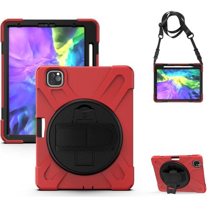 Mobigear SureGrip XGuard iPad Pro 11 Inch (2021) Hoes Hard Kunststof,Siliconen Backcover + Stylus Houder + Schouderband + Standaard - Rood
