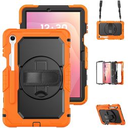 Mobigear SureGrip XGuard Samsung Galaxy Tab S11 Hoes Hard Kunststof,Siliconen Backcover + Stylus Houder + Schouderband + Standaard - Oranje
