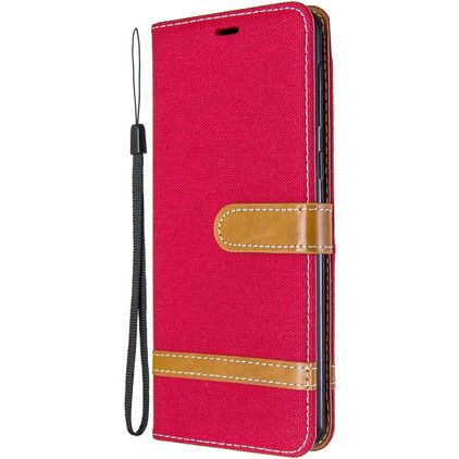 Mobigear Fabric Samsung Galaxy A21 Hoesje Stof Bookcase Portemonnee - Rood