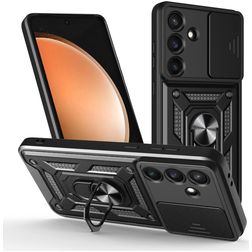 Mobigear Armor Ring Cam Slide Samsung Galaxy S25 FE Hoesje Hardcase Backcover Shockproof met Ringhouder en Camera Slider - Zwart