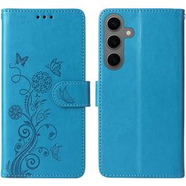 Mobigear Flowers Samsung Galaxy S24 FE Hoesje Bookcase Portemonnee - Blauw