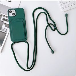 Mobigear Lanyard Card iPhone 15 Siliconen Hoesje met koord en Pasjeshouder - Groen Mobigear Lanyard Card iPhone 15 Siliconen Hoesje met koord en Pasjeshouder - Groen