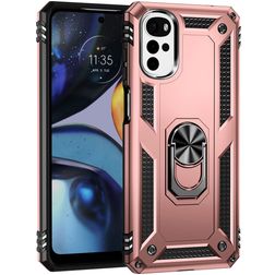 Mobigear Armor Ring Motorola Moto G22 Hoesje Hardcase Backcover Shockproof met Ringhouder - Roségoud
